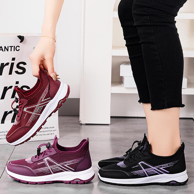Women's shoes new mesh breathable sports shoes elastic band walking shoes soft sole shallow mouth single shoes couple casual shoes