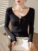 T Shirt Women Long Sleeve Slim Fit Pure Cotton Ribbed Fabric For Autumn Winter Style