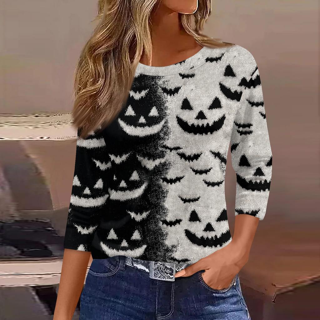 3/4 Length Sleeve Womens Tops Floral Print Vintage Fashion Casual Loose With Round Neck Plus Size Shirts