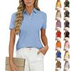Women's Business Casual V-neck Short-sleeved Button-down T-shirt Top