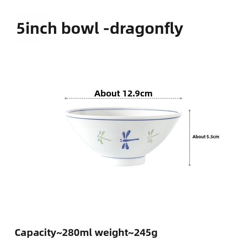 

Japanese Ceramic Rice Bowl Set 5 Inch Blue and White Rabbit Design Tableware for Home