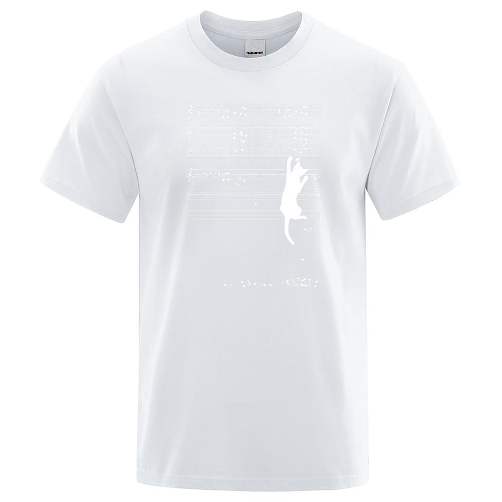 Cat Hanging On Music Score Print Short Sleeve O-Neck Cotton Tops Summer T-Shirt Oversized Casual Streetwear Men T Shirt