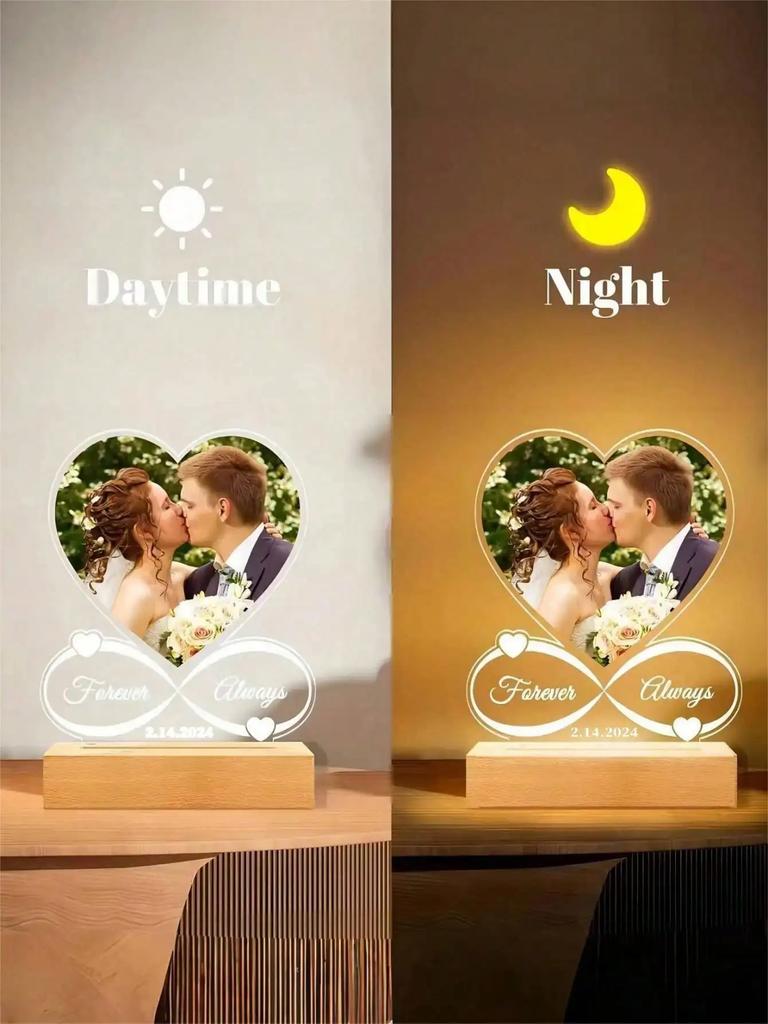 Custom Acrylic Heart Picture Frame with Photo Personalized Anniversary Gift for Couples - Choose Color Women Men