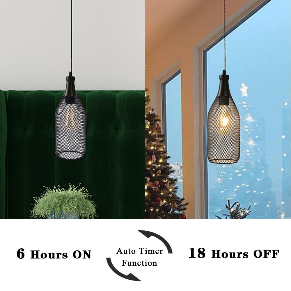 Modern Pendant Candle Holder Hanging Lamp Light Black Wine Bottle Iron Hanging Cage Vintage LED Cordless Lamp Lamp Shades