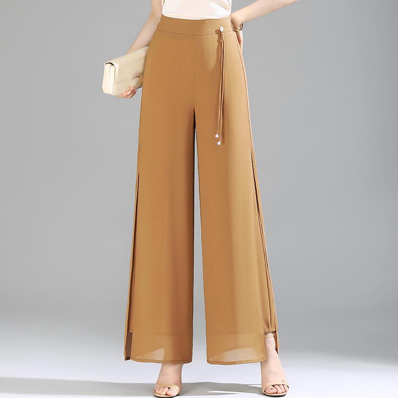 Double Pants Fashion Slit Pants Spring Summer Comfortable Elastic Waist Slim Chic Droop Pants
