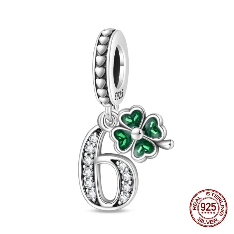 Original Charms Copper Lucky Four Leaf Clover Number Charms Beads Fits 3Mm Original Bracelet Women Diy Jewelry Gift