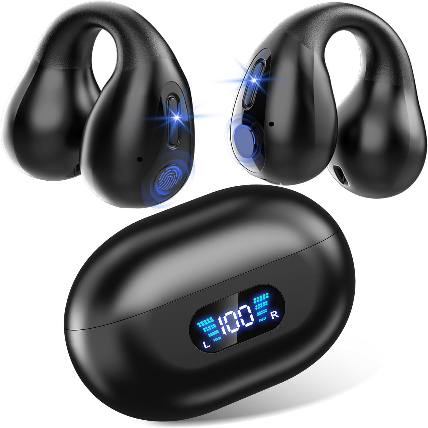 

TXZZ OWS Bluetooth-наушники с костной проводимостью и открытым ухом, без звука, со светодиодной индикацией, быстрая мгновенная удобная посадка для и велоспорта, проводимость, накладные наушники, чёрный