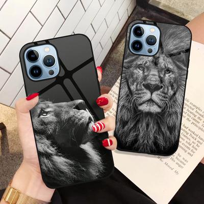 Tempered Glass Lion Phone Case For Iphone 14 13 11 12 Pro Max Mini Xs Xr X 7 8 6s Plus Se 2022 Animal Back Shell Covers Fundas