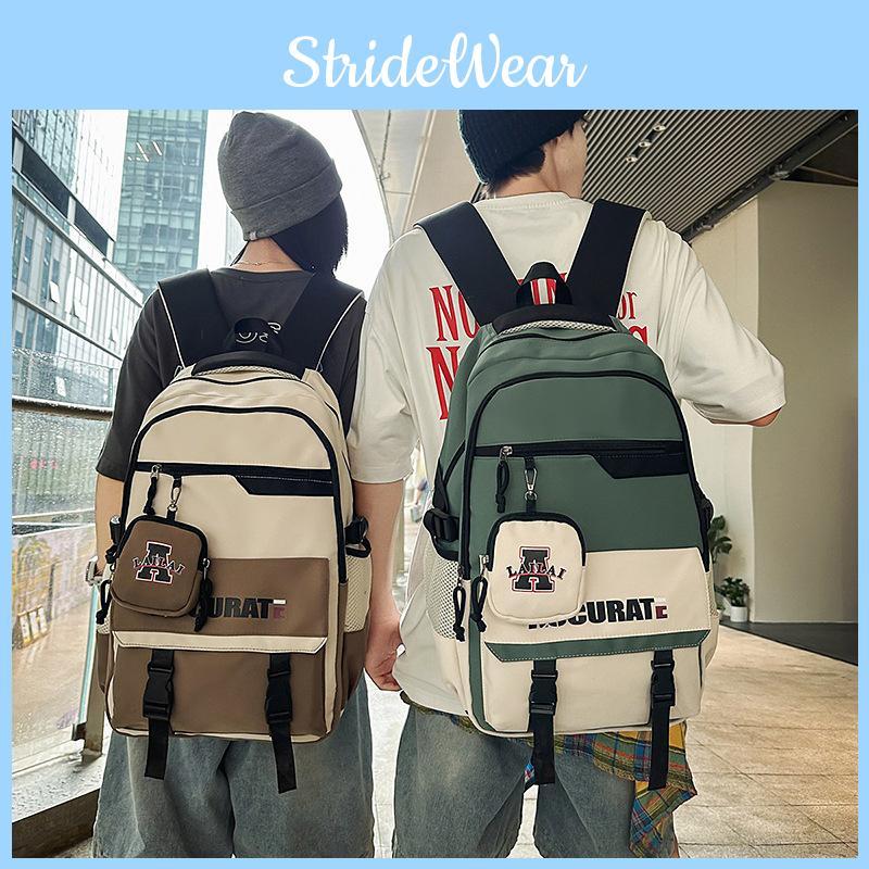 Fashionable Color Blocked Letter Printed Large Capacity Student Backpack