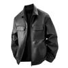 Vår- och höstkrage läderjacka herrkappa mångsidig fritidsmotorcykel affärs herrläderjacka