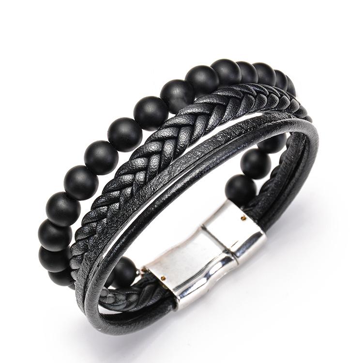 7 Chakra Gemstone Beads Leather Bracelet for Men Women with Magnetic Clasp Tiger s Eye Lapis Lazuli Bracelet 20.5cm