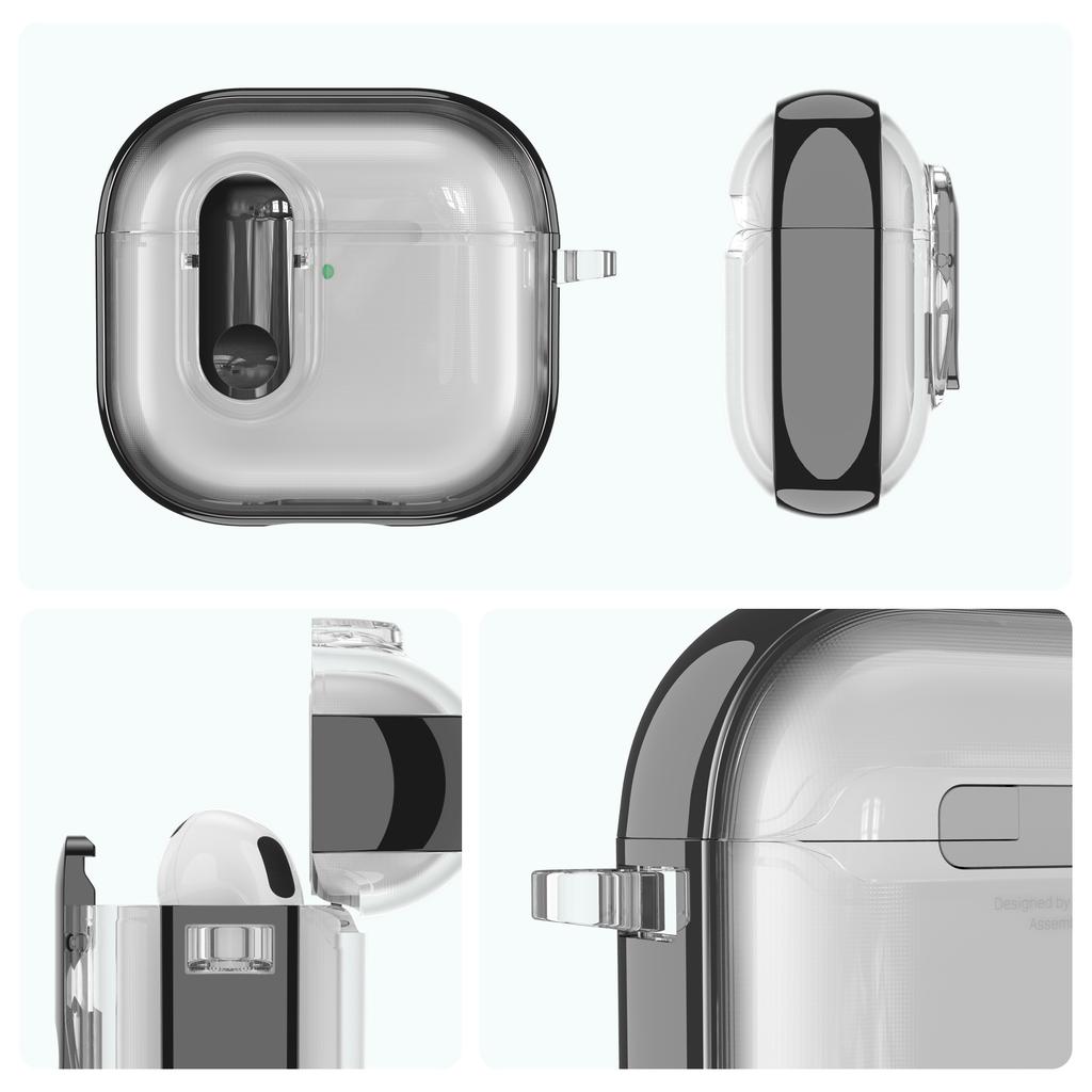 For AirPods 4 with ANC Case Clear Electroplated TPU PC Earbuds Cover with Lock Clasp / Carabiner