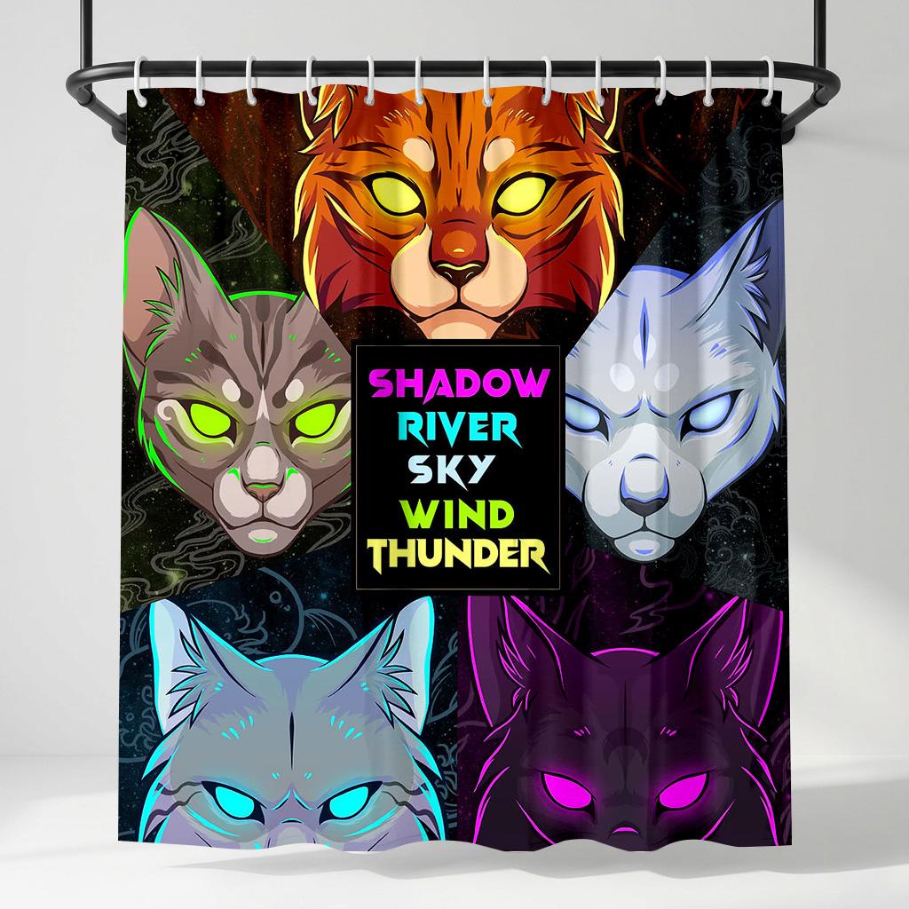 

Warrior Cats Clan Art Shower Curtain - Creative Five Feline Spirits Design - Indoor Home Bathroom Decor Artistic Bath Curtain W60H190(CM)-1 Pcs