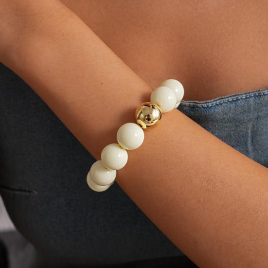 Perlenschmuck für Damen, Acryl-Kettenhalsband mit großen Perlen, Elastisches Armband mit runden Perlen, Sommerliches Retro-Accessoire