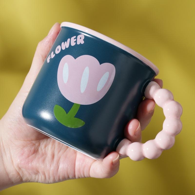 

Кружка с изображением цветка из мультфильма для девочек, бытовая чашка, высококачественная керамическая чашка, симпатичная керамическая чашка для воды, детский подарок 340ml