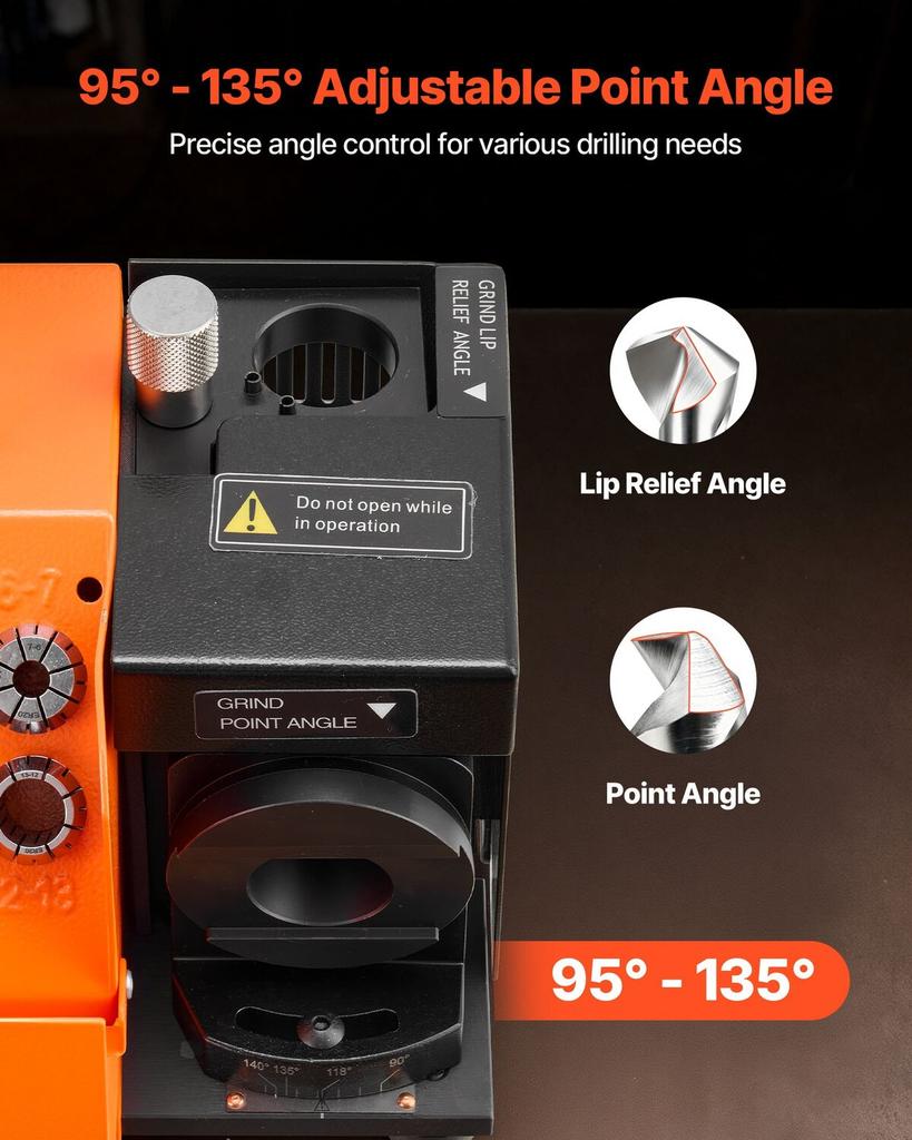 Drill Bits Sharpener MR-13A, 3-15mm Drill Bit Grinder Sharpener with 95°-135° Adjustable Point Angle, 4600RPM High Speed Re-Sharpening Machine with 13