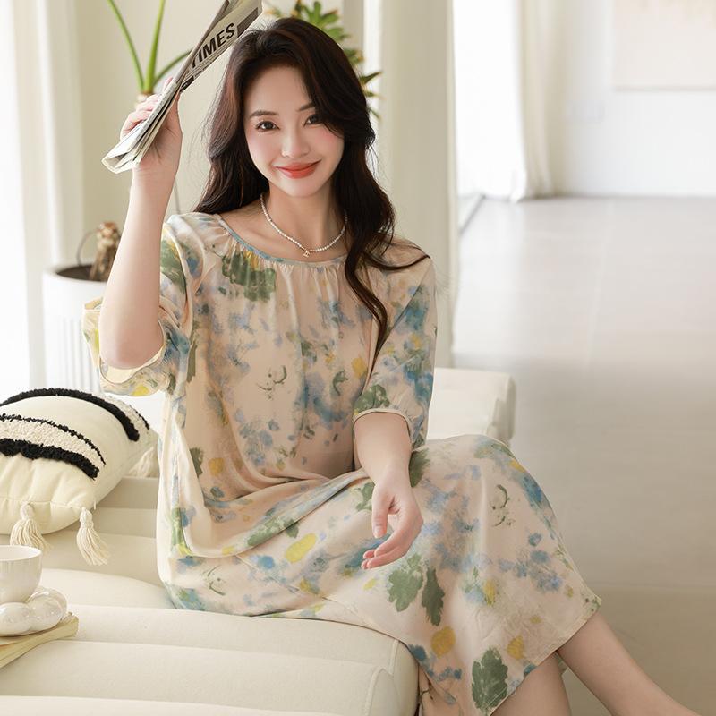 Sexy Nachtwäsche Damen Spitze Viskose Nachtkleid Kurzarm Cartoon Nachthemden Mädchen Nachthemd Einheitsgröße Nachthemd Mädchen Nachtwäsche