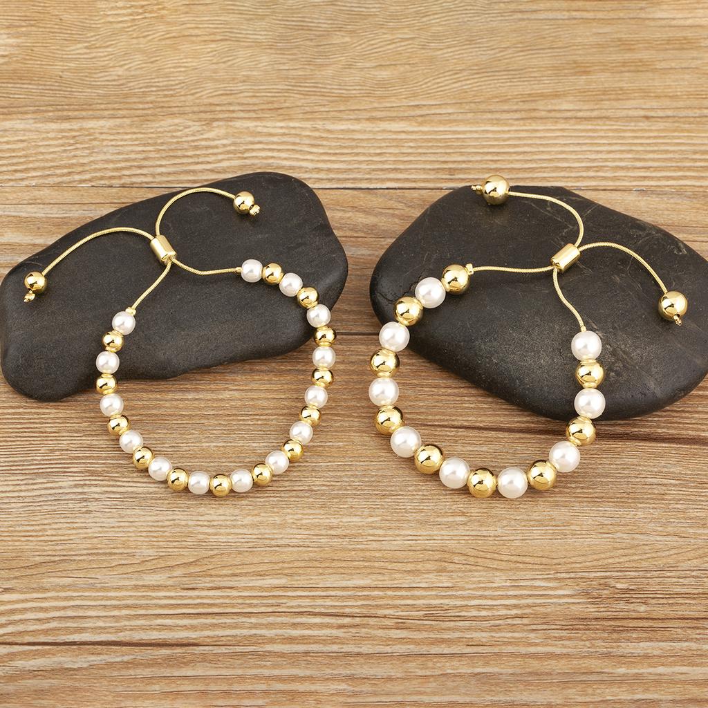 Nidin Classic New Design Copper Pearl Beads Chain Bracelet For Women Girl Fashion Handmade Adjustable Jewelry Accessories Gifts