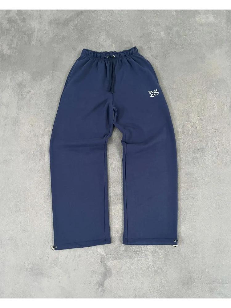 American Fashion Solid Color Oversized Sweatshirt Mens Y2K Two Piece Harajuku Hip-Hop Gothic Joker Slacks Jogging Pants