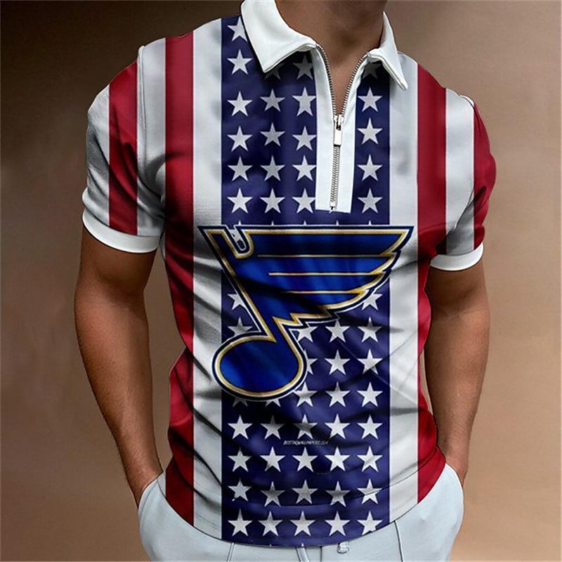 Men's Shirt Polo Casual Zip Short Sleeve Fashion Casual Zipper Summer Spring Regular Fit 3D Blue Letter Star Print Shirt