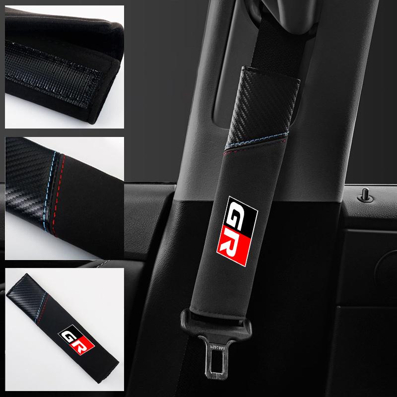 2PCS Car Carbon Fibre Seat Belt Cover Shoulder Pad For Toyota GR Gazoo Racing Toyota Yaris Hilux Corolla Priu Auto Accessories