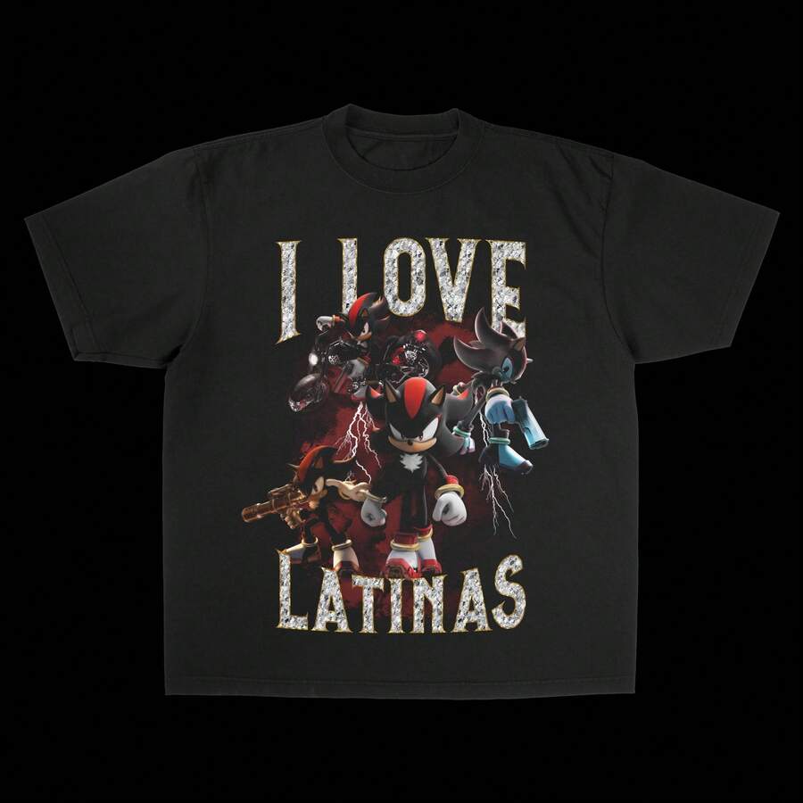 

Shadow The Hedgehogs I Love Latinas TShirt Retro Grunge Collage Tee Cute Pure Cotton T Shirt S