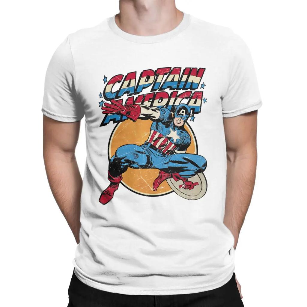 Vintage Captain America Vintage  T-Shirts Men 100% Cotton T Shirts Disney Short Sleeve Tee Shirt Plus Size Clothing