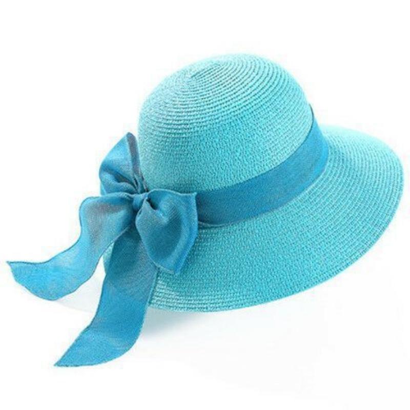 Lady New Bowknot Straw Hat Adult Summer Sunscreen Leisure Cap Wide Brim Students Fresh Raffia Shading Sun Cap Foldable