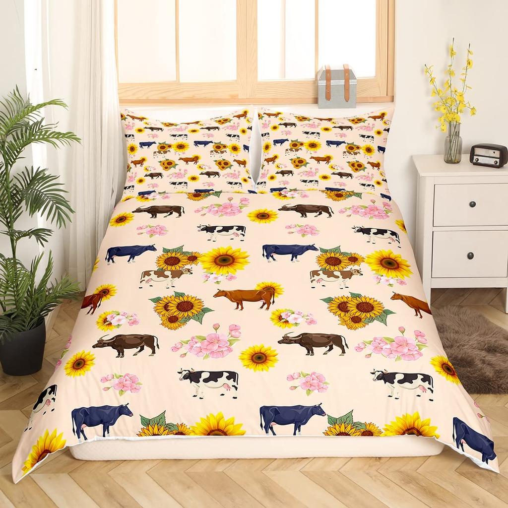 Bull Skull Bedding Set Boho Mandala Duvet Cover for Children Teens Bohemian Feather Print Comforter Cover Animal Skull Pattern