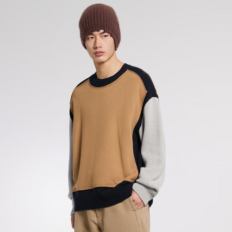 CROQUIS Men's Color-Block Loose Fit Round Neck Sweater