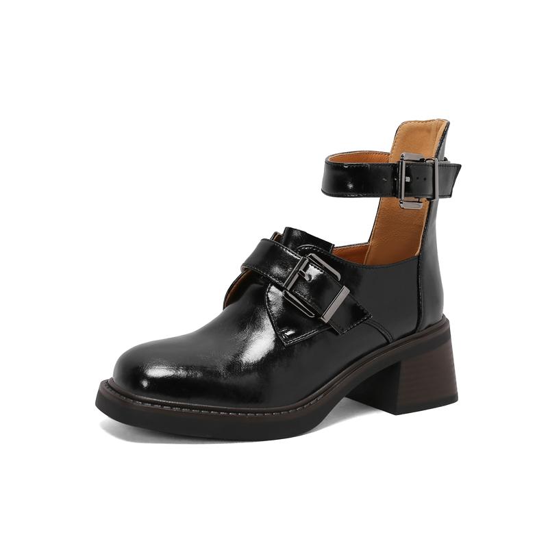 

Туфли на каблуках с квадратным носком, модные туфли с пряжкой на ремешке из натуральной кожи на толстом каблуке для офиса и вечеринок, весна-лето, женская обувь 2024 г. 34 чёрный