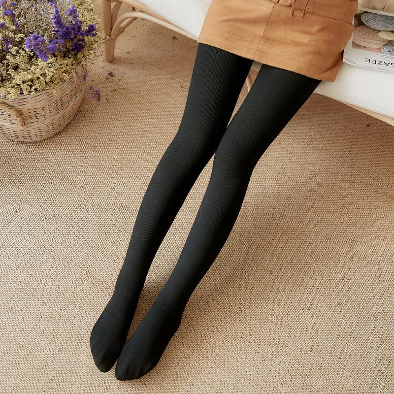 2024 Spring/Autumn Women's High-Waist Stripe Cotton Leggings with Cashmere and Micro-Pressure Ribbed Socks