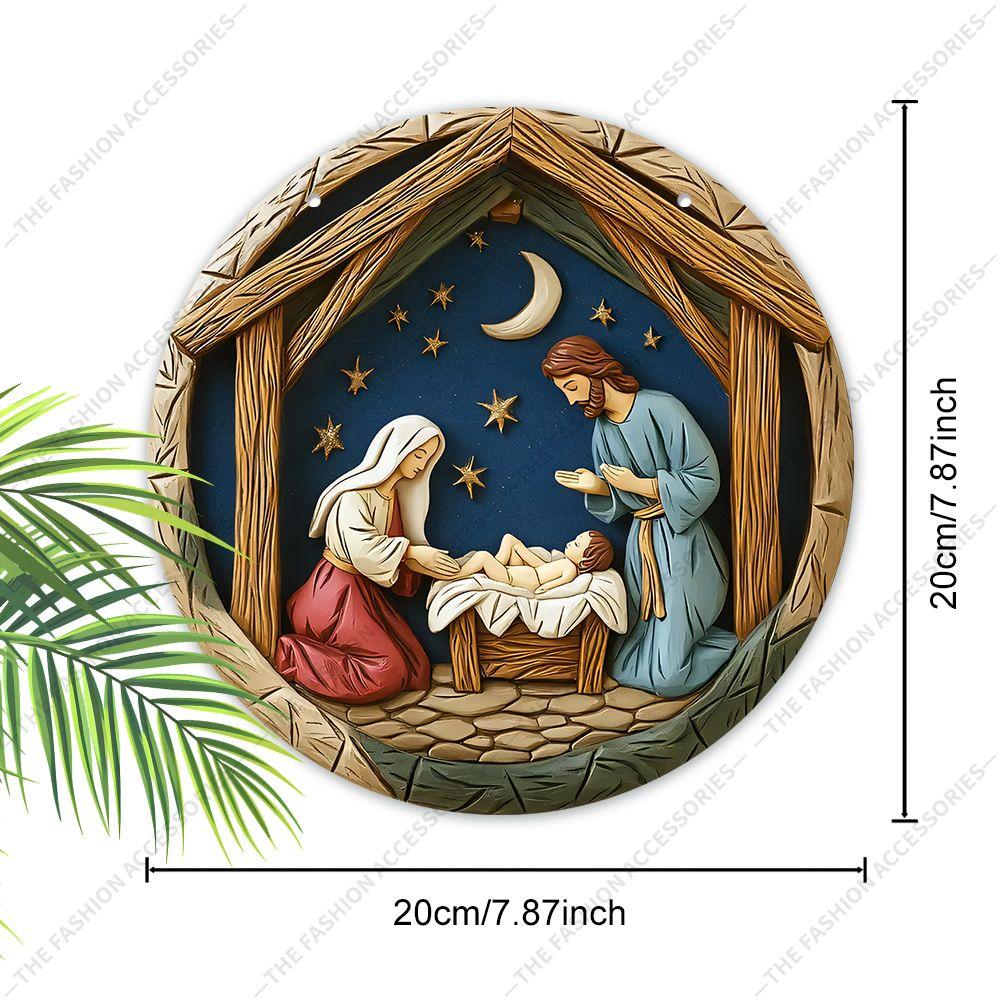 Helig natt krubba hänge, dekoration för hemmets väggar eller dörrar, 2d platt trä, juldekoration, presenter till vänner och familj