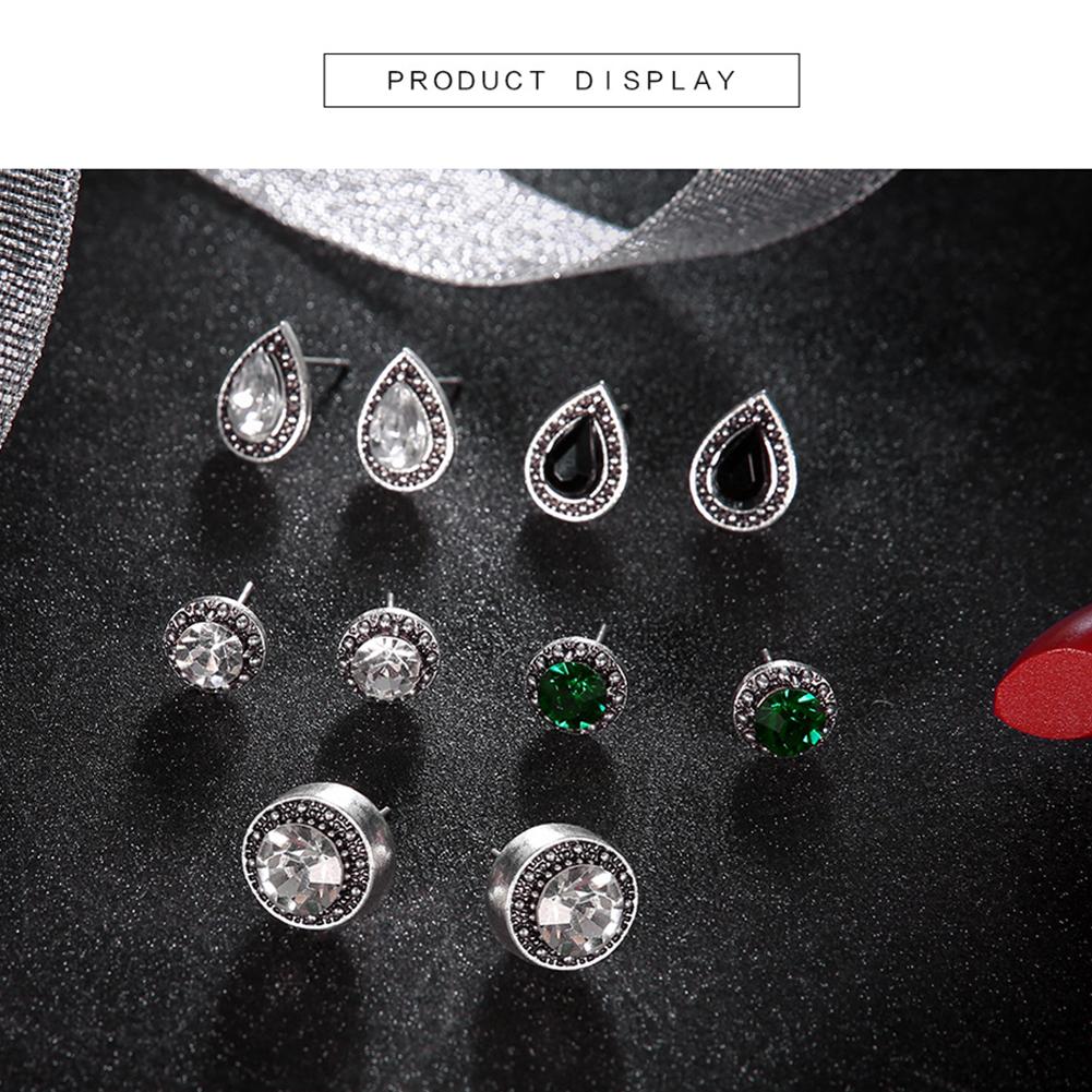 5 Pairs Retro Bohemia Style Earring Set Shimmer Crystal Ear Studs