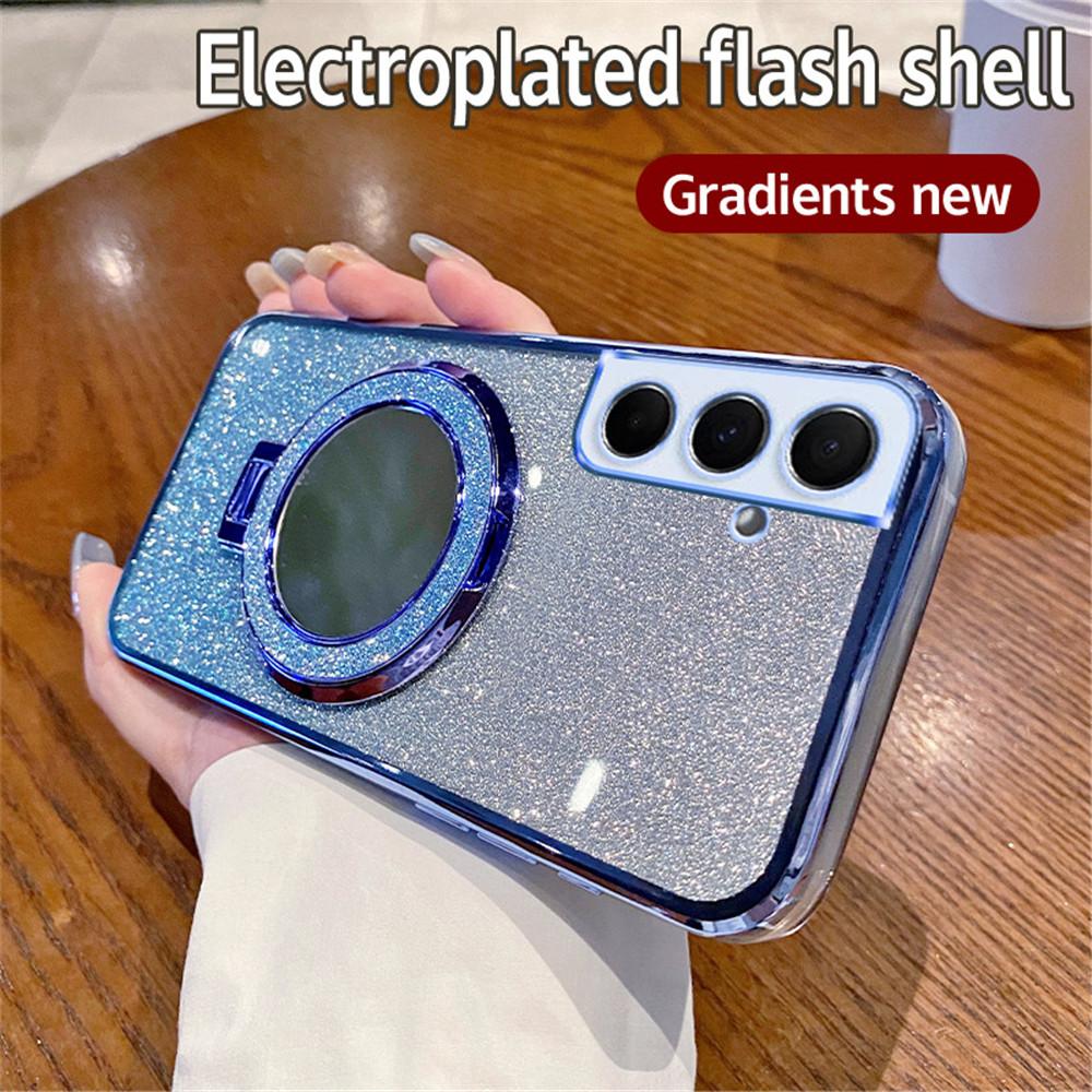 Gradient Glitter Mirror Ring Holder Phone Case For Samsung Galaxy A05 A15 A25 A35 A55 A05S A04 A14 A24 A34 A54 A73 A53 A33 Cover