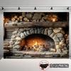 1Pcs Realistic Stone Fireplace Burning Decoration Background Winter Backdrop For Photo Studio Photo Booth Party