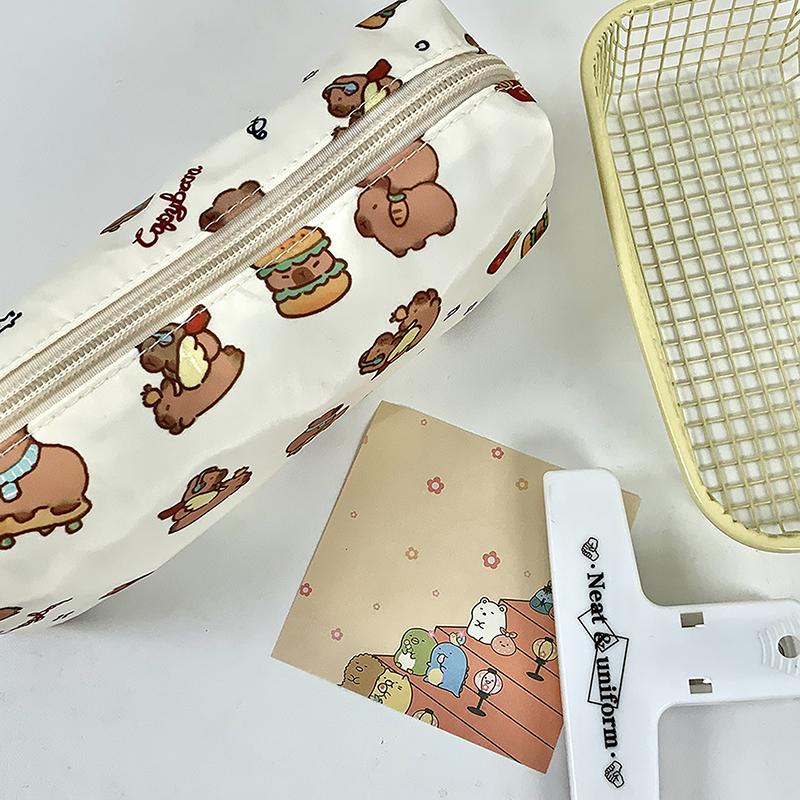 Cute Kawaii Good-Looking Capibala Pattern Print Stationery Bag Simple Pencil Case Pen Bag School Supplies Student Gift