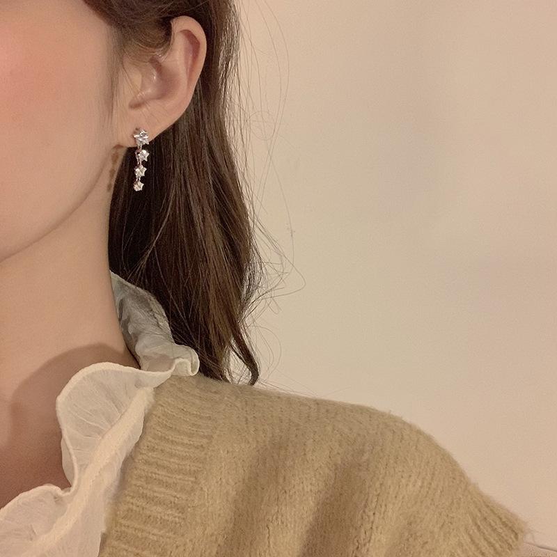 925 Silver Zircon Star Tassel Earrings - Niche Design, Super Flash