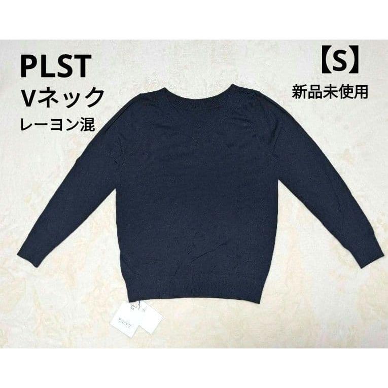 [New, unused] Plaste V-neck Rayon 3/4 Sleeve Dark Navy Spring/Summer