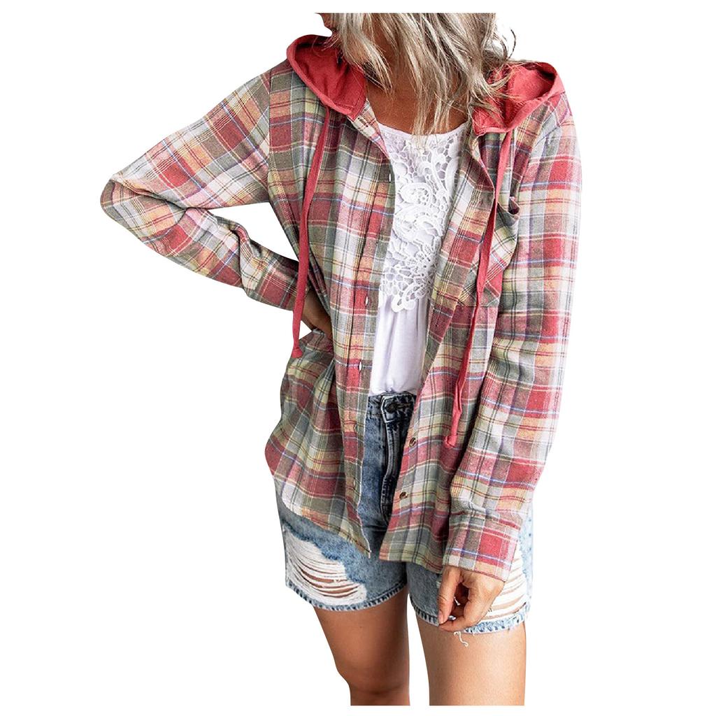 Fashion Women's Printed Casual Hooded Breasted Long Sleeved Shirt Coat