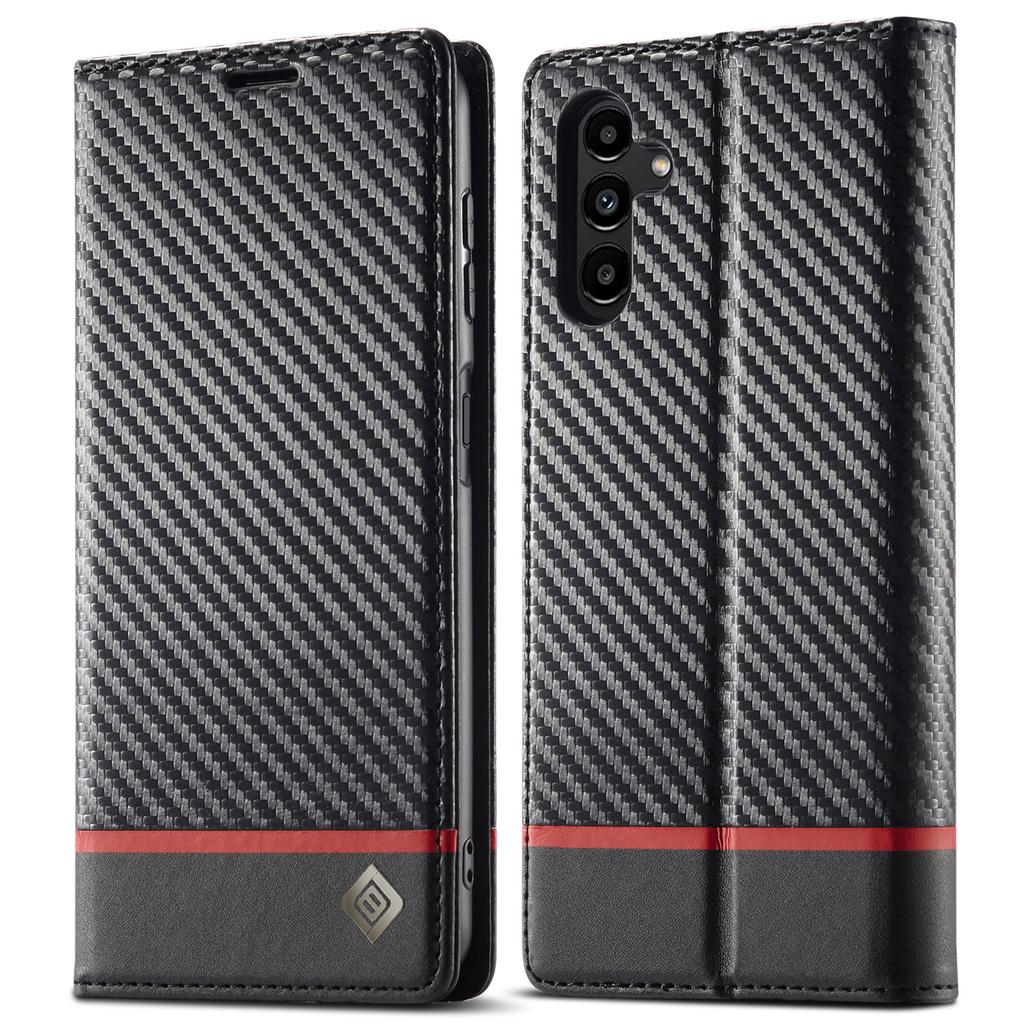 LC.IMEEKE Dla Samsung Galaxy A26 5G Etui Tekstura Włókna Węglowego Pokrowiec na Telefon Stojak Uchwyt na Karty
