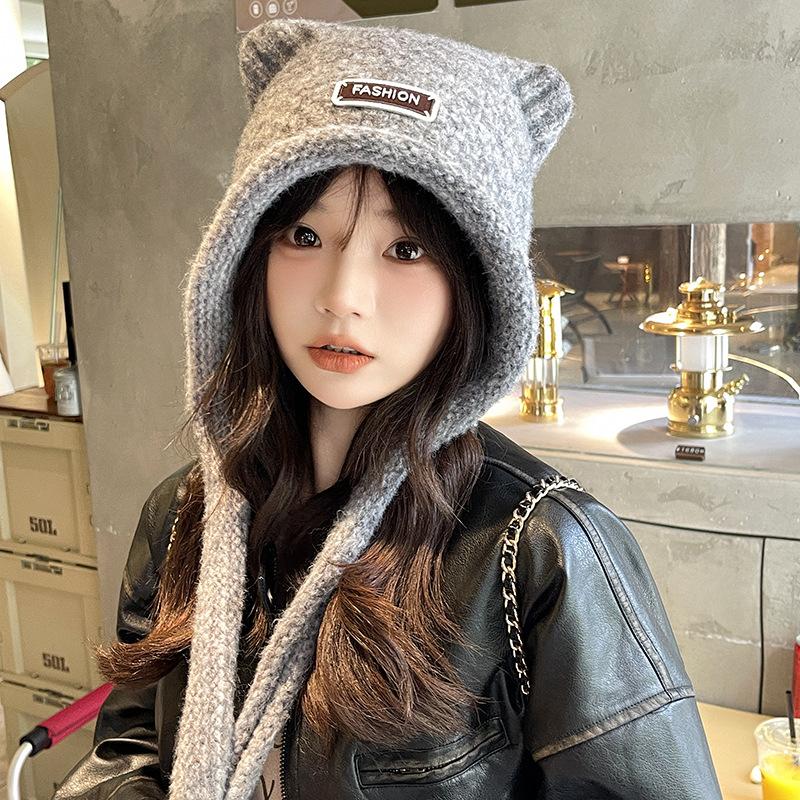 Autumn And Winter Woolen Cute Bear Ear Hat For Women 2026 Cute Fashionable Warm Outdoor Warm Cold-proof Sweet Knitted Newhat