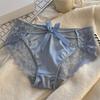 Women Sexy Lace Satin Panties Mid Waist Silky Underwear with Bow Lady Seamless Briefs Invisible Bikini Underwear