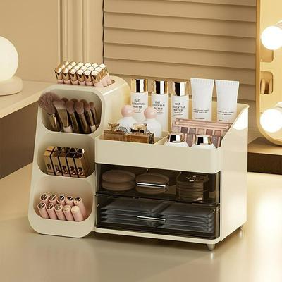 Large Open Makeup Organizer, Multifunctional Cosmetic Storage Box for Lipstick & Skincare,Modern Acrylic Display Tray for Vanity
