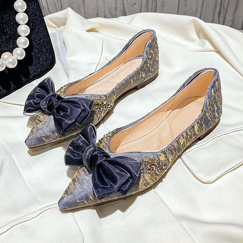 

Модные женские балетки с острым носком, пайетками и бантом, высококачественные, модные, удобные и элегантные, лето 2025, женская обувь для платья 40