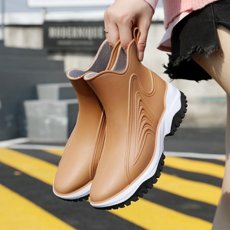 

Fashion rain shoes women s rain boots student trend rubber shoes wear non-slip water boots wear-resistant short work shoes 41 хакі