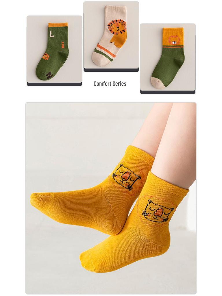 Dětské bavlněné ponožky do půli lýtek s kresleným motivem - Savé, odolné proti zápachu, podzimní/zimní trend pro kluky i holky