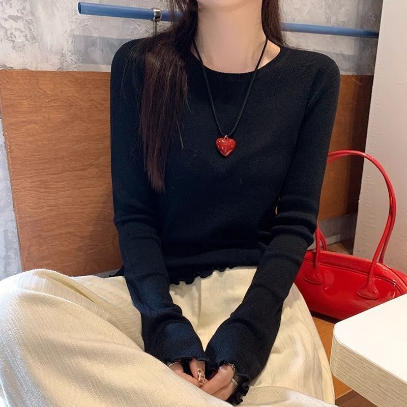 White Knitted Top Base Shirt for Women In Spring and Autumn Inner Knit Top