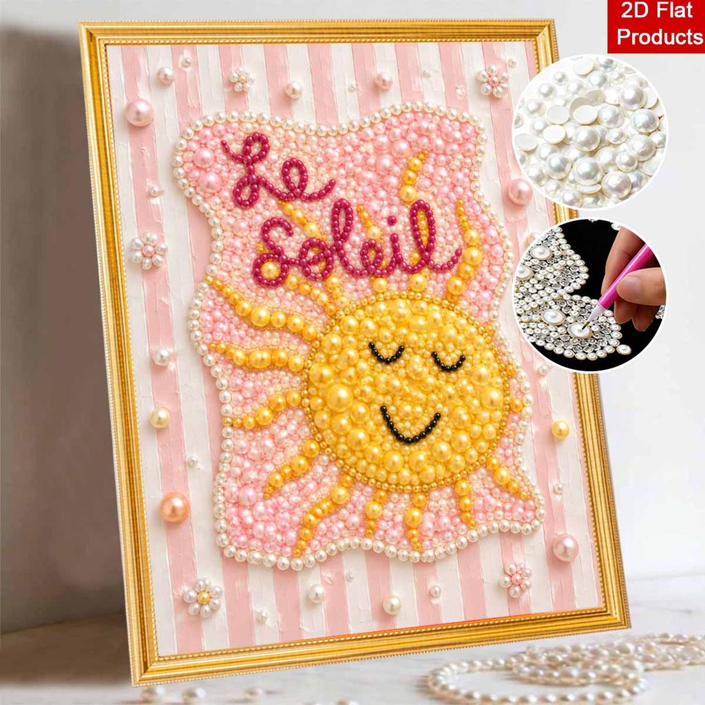 Unique 5D Framed Pearl Painting Kit with Cute Sun Le Soleil Pattern Sparkling Bead Art Canvas DIY Handmade Craft for Living Room Decor