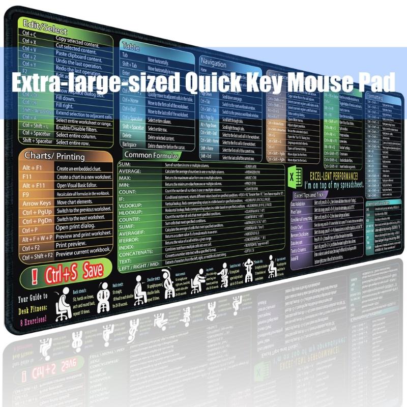 Large Keyboards Mouse Pad Featuring Excels Word Shortcut for Office Software Use and Gaming with Waterproof 400x900x3mm